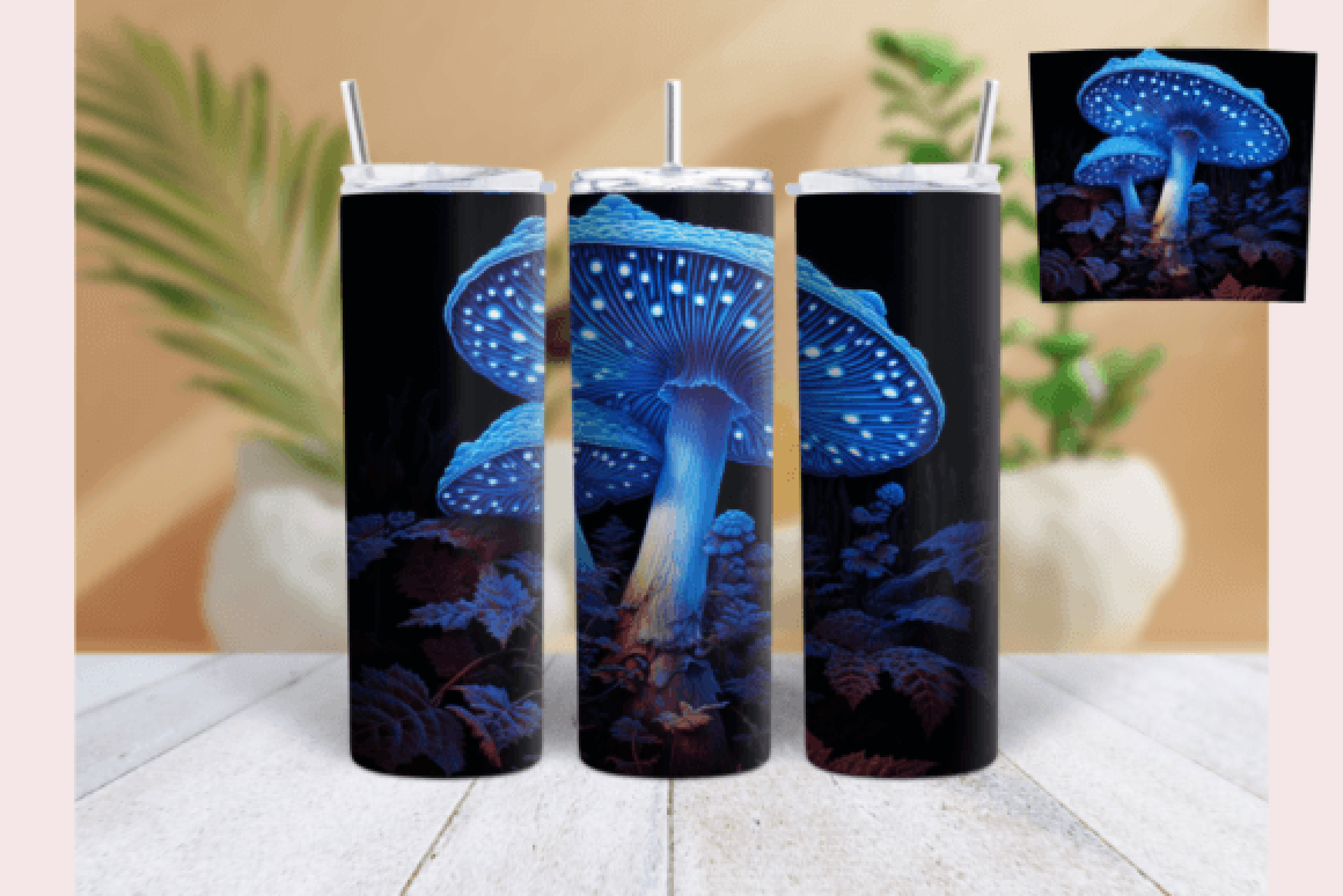 Blue Glowing 3D Mushroom Tumbler Wrap Bundle