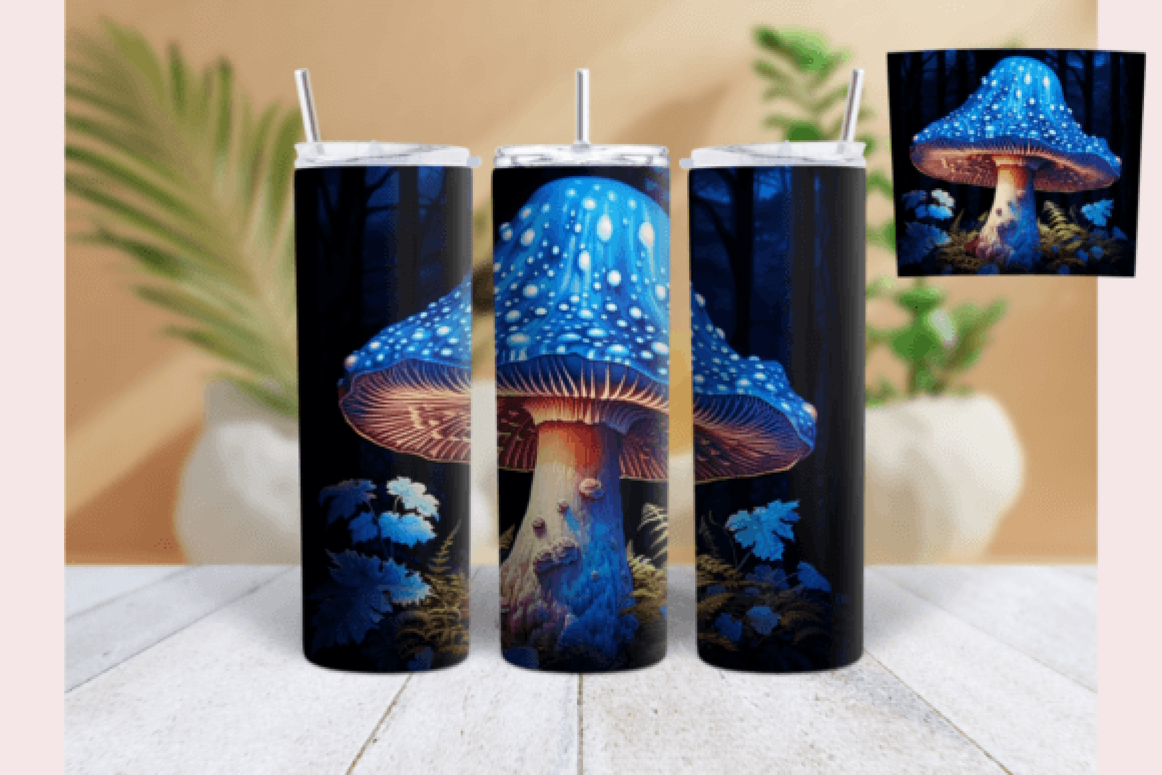 Blue Glowing 3D Mushroom Tumbler Wrap Bundle