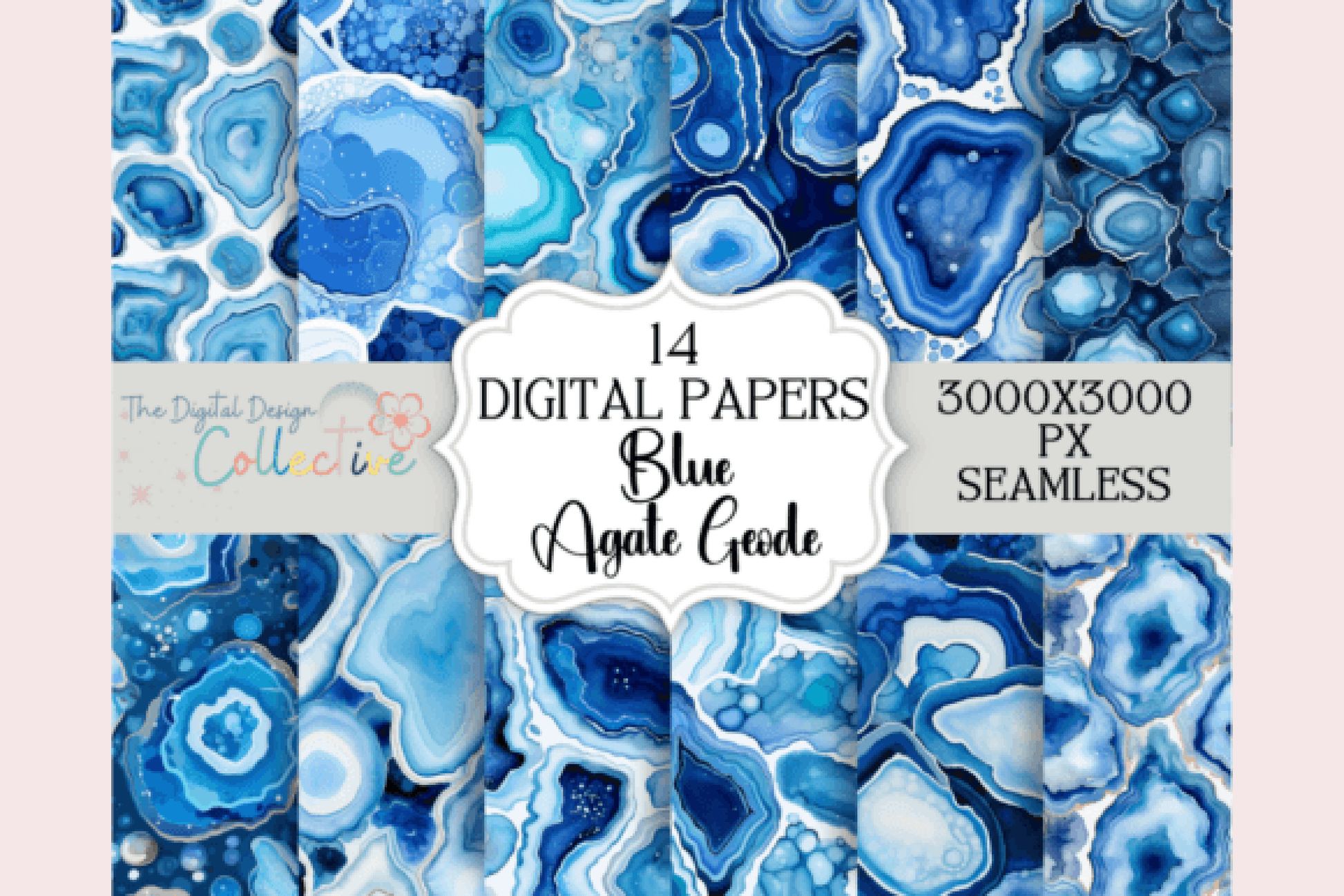 Blue Gold Silver Agate Seamless Digital Paper - CraftNest - Digital Crafting and Art