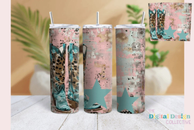 Blue Stars Cowgirl Boots Tumbler Wraps Bundle - CraftNest - Digital Crafting and Art