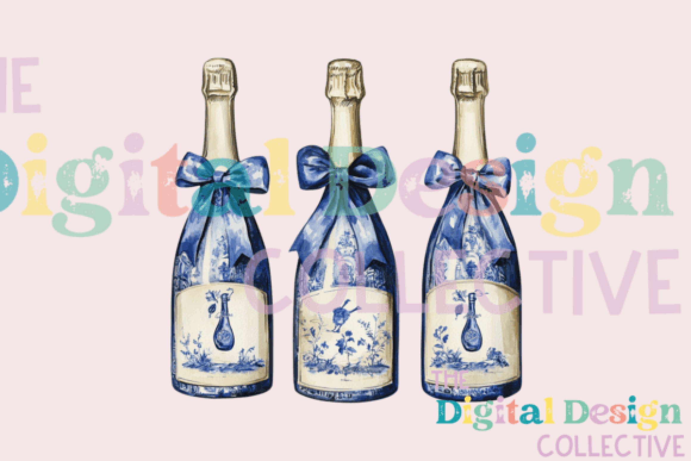 Blue Coquette Champagne Clipart Bundle