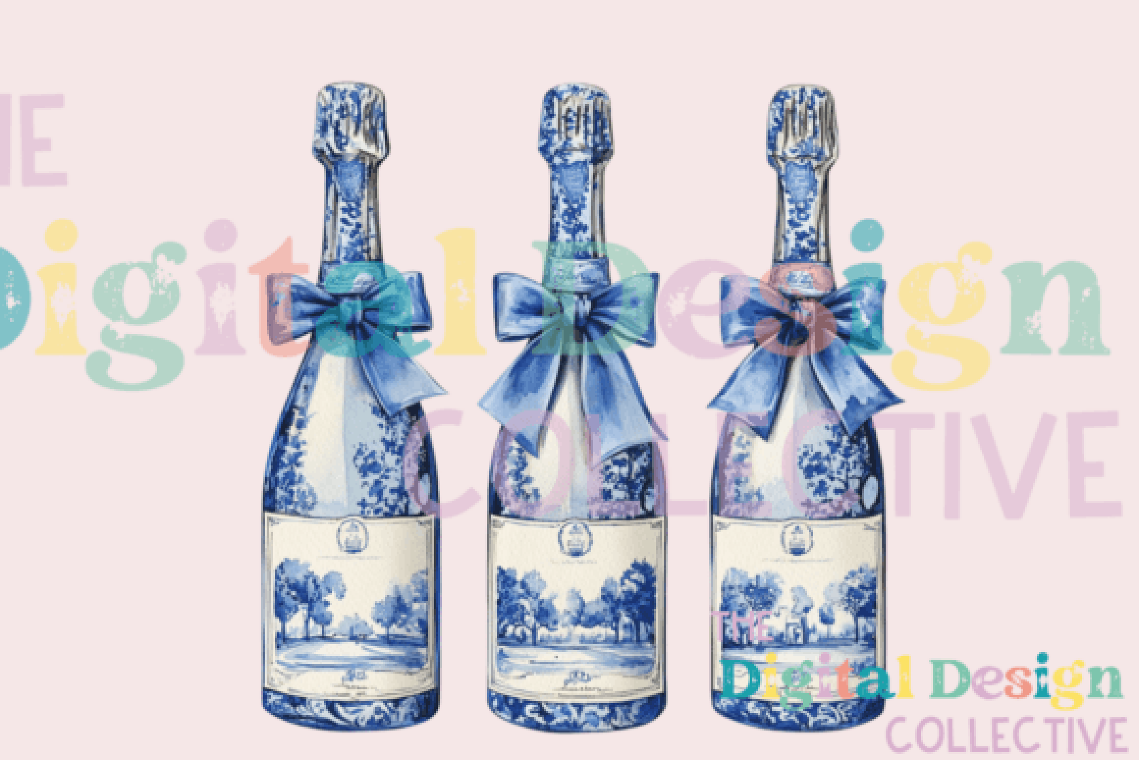 Blue Coquette Champagne Clipart Bundle