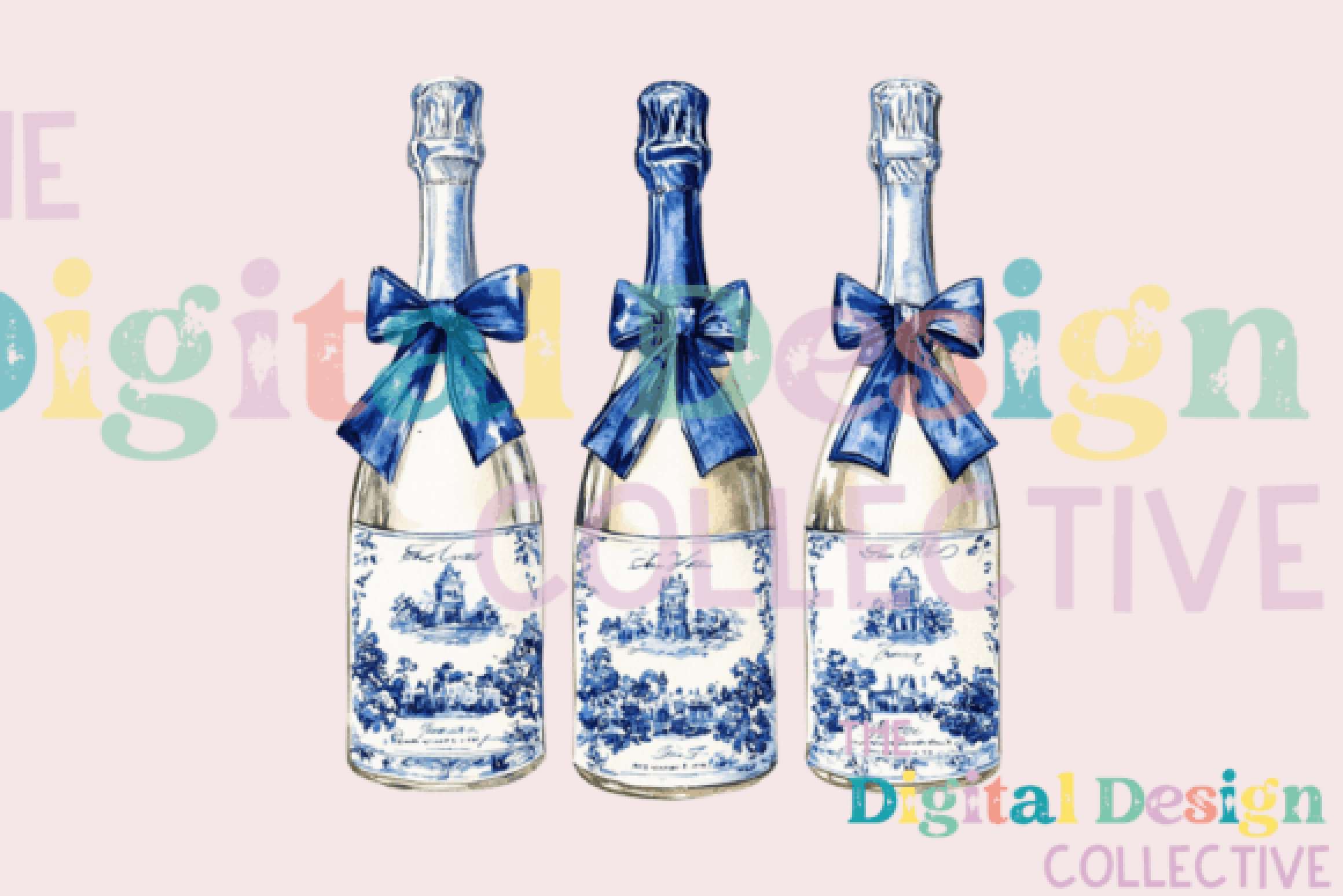 Blue Coquette Champagne Clipart Bundle