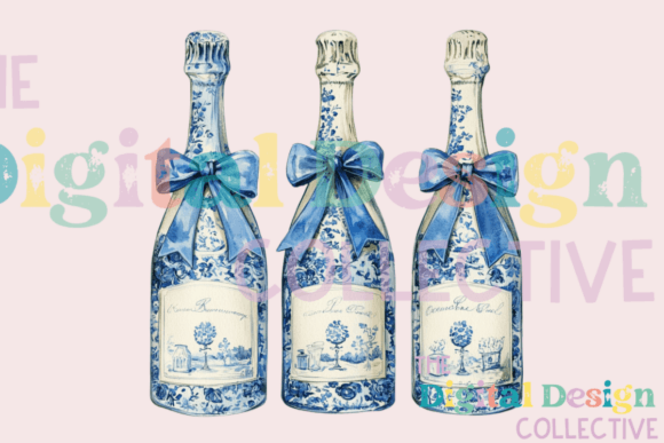 Blue Coquette Champagne Clipart Bundle