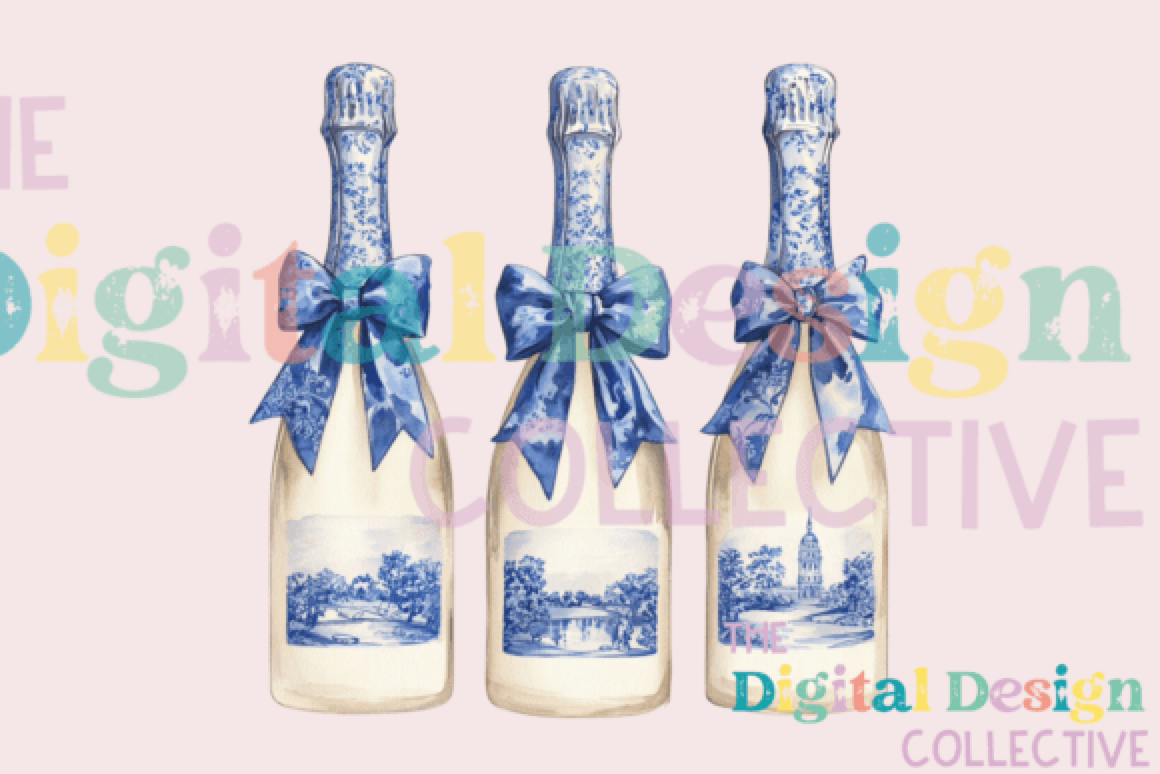 Blue Coquette Champagne Clipart Bundle