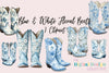 Blue & White Floral Western Boots Clipart Bundle