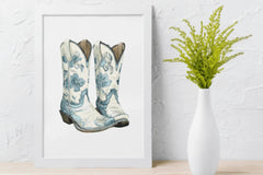 Blue & White Floral Western Boots Clipart Bundle - CraftNest - Digital Crafting and Art