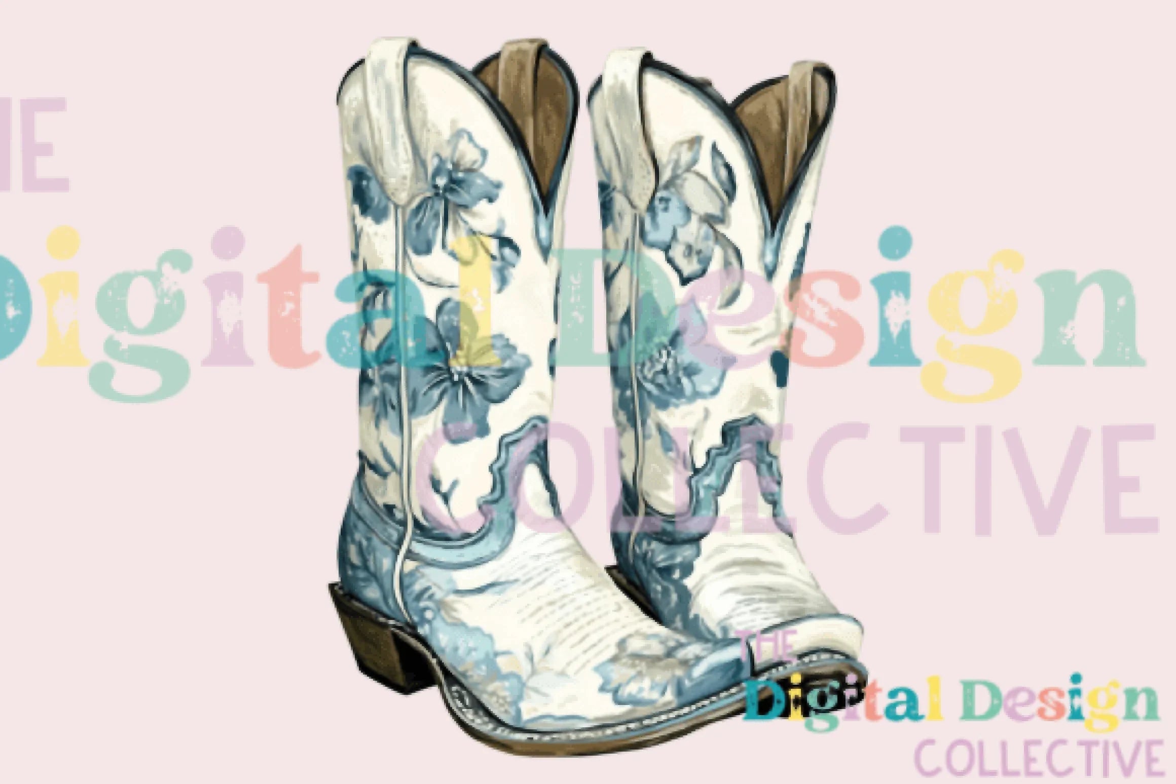 Blue Floral Cowgirl Boot Clipart Bundle - CraftNest - Digital Crafting and Art