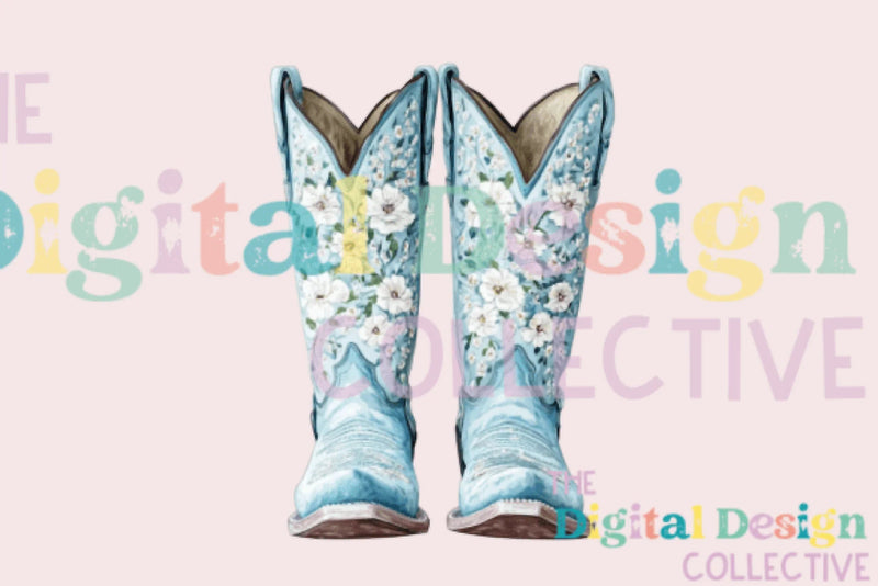 Blue Floral Cowgirl Boot Clipart Bundle - CraftNest - Digital Crafting and Art