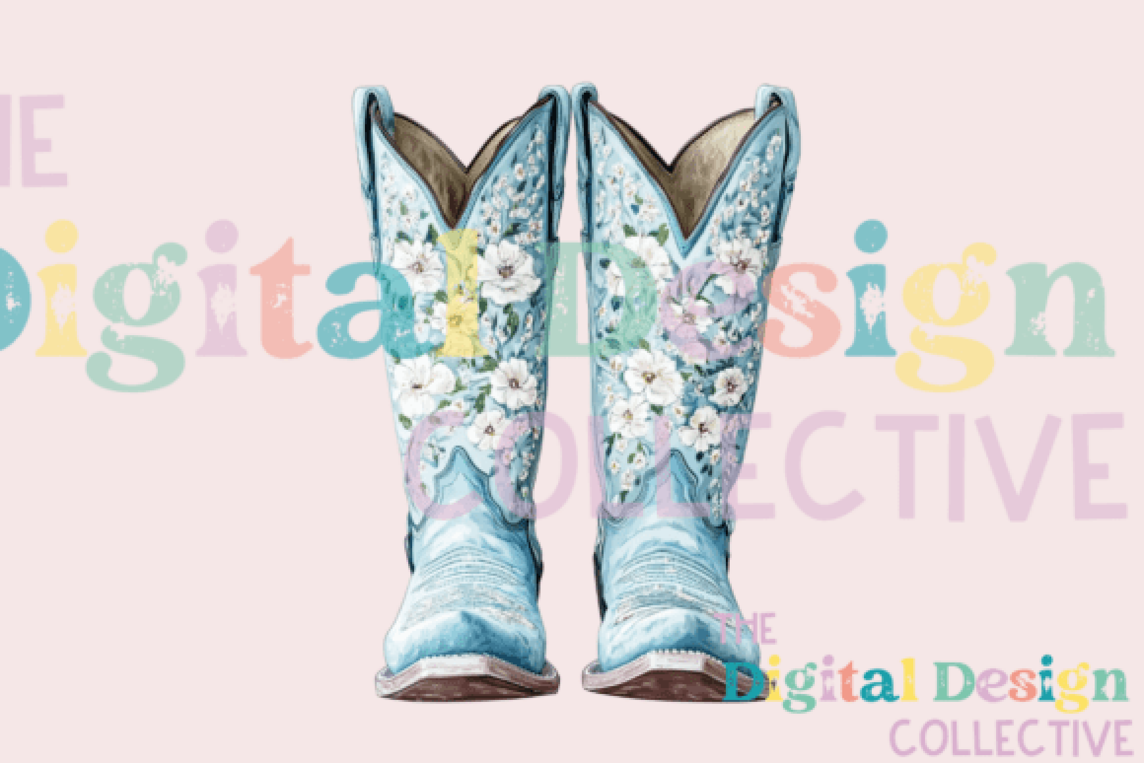 Blue Floral Cowgirl Boot Clipart Bundle