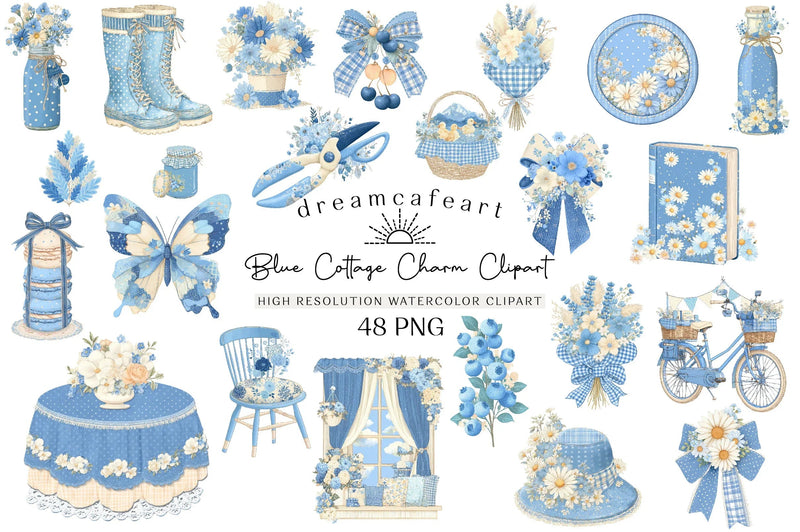 Blue Cottage Charm Clipart Bundle - CraftNest - Digital Crafting and Art