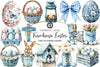 Blue Country Farmhouse Easter Clipart Bundle