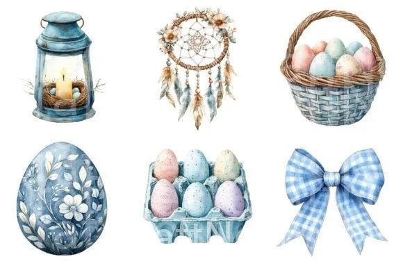 Blue Country Farmhouse Easter Clipart Bundle - CraftNest - Digital Crafting and Art
