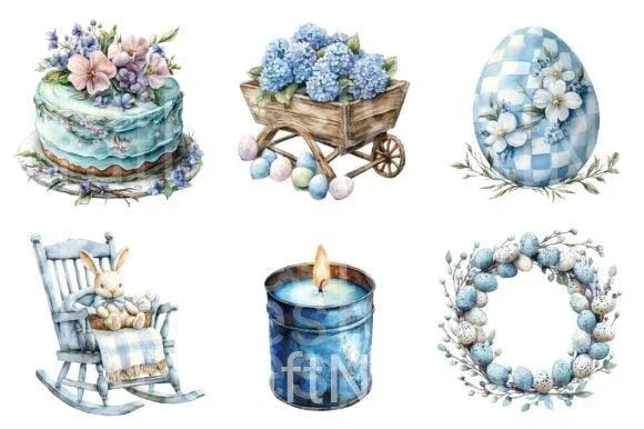 Blue Country Farmhouse Easter Clipart Bundle 45 - CraftNest - Digital Crafting and Art