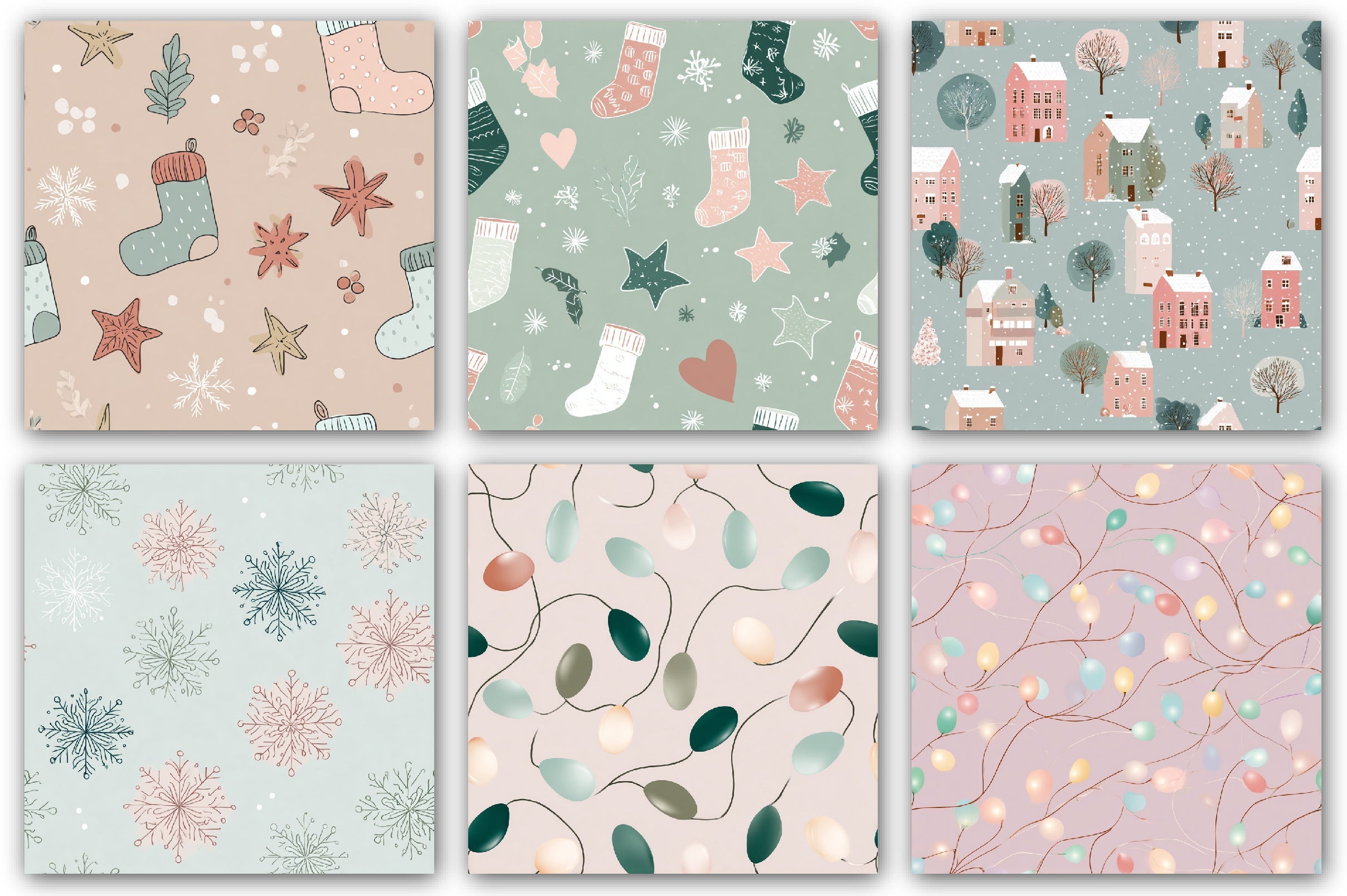 Blush Sage Seamless Christmas Patterns Digital Paper