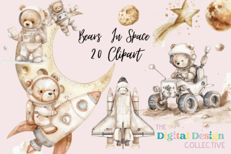 Boho Bears in Space Clipart Bundle - CraftNest - Digital Crafting and Art