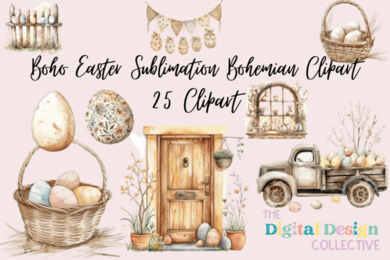 Boho Easter Bohemian Clipart Bundle - CraftNest - Digital Crafting and Art