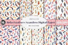 Boho Feathers Seamless Digital Papers - CraftNest - Digital Crafting and Art