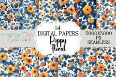 Boho Floral Poppy Seamless Digital Paper Design - CraftNest - Digital Crafting and Art