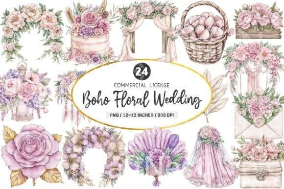 Boho Floral Wedding Clipart Bundle - CraftNest - Digital Crafting and Art