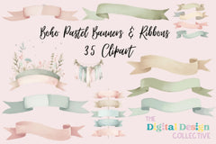 Boho Spring Pastel Banners & Ribbons Clipart Bundle - CraftNest - Digital Crafting and Art