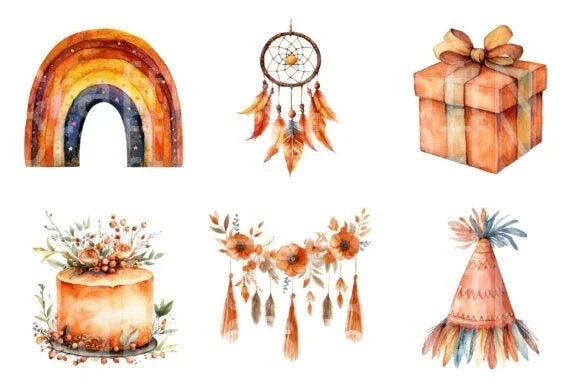 Boho Burnt Orange Birthday Clipart Bundle - CraftNest - Digital Crafting and Art