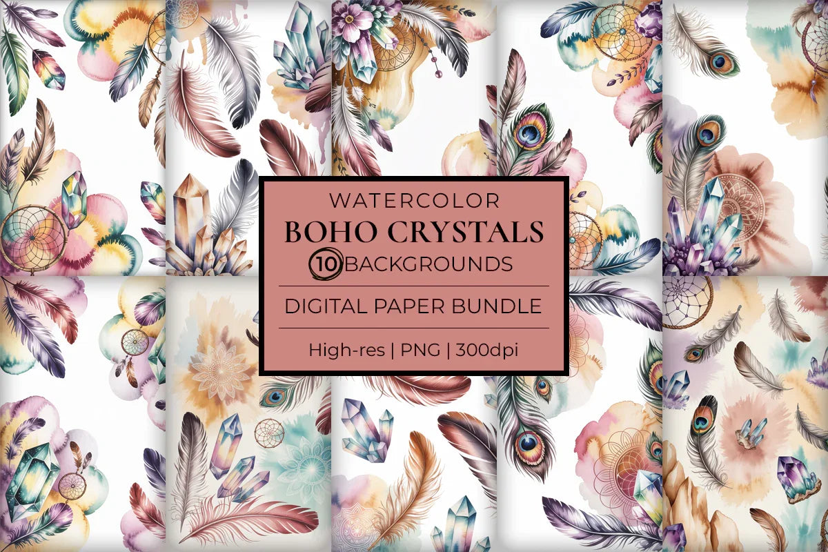 Boho Crystals Junk Journal Papers - CraftNest - Digital Crafting and Art