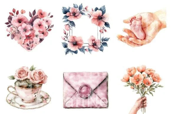 Boho Dusty Pink Mother's Day Clipart Bundle - CraftNest - Digital Crafting and Art