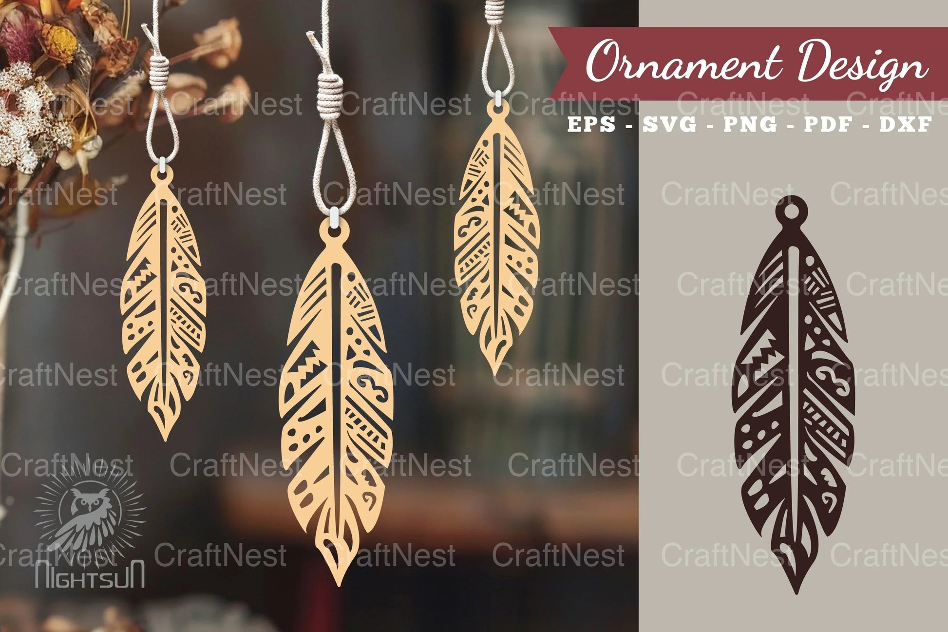 Boho Feather Laser Cut Ornament Clipart Bundle - CraftNest - Digital Crafting and Art