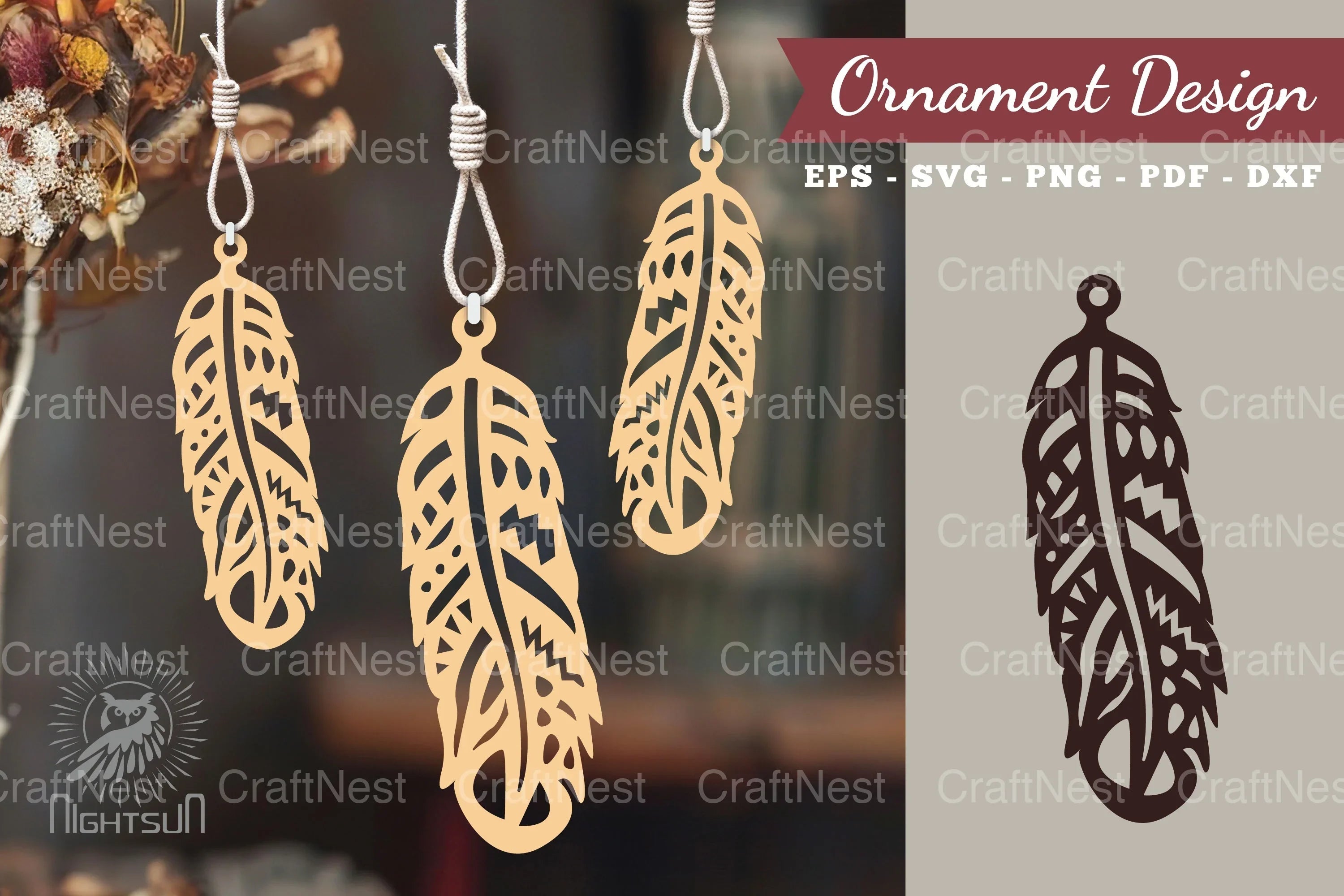 Boho Feather Laser Cut Ornament Clipart Bundle - CraftNest - Digital Crafting and Art
