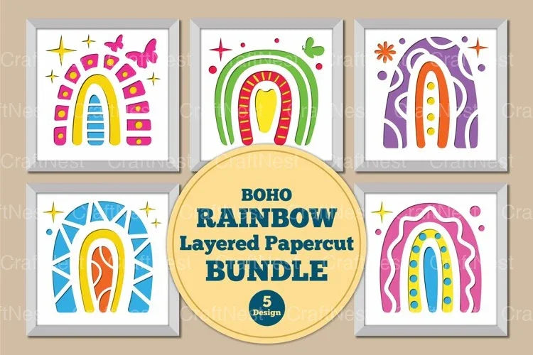Boho Rainbow Layered Papercut - CraftNest - Digital Crafting and Art