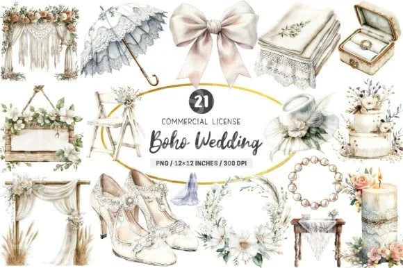Boho Wedding Clipart Bundle 99 - CraftNest - Digital Crafting and Art