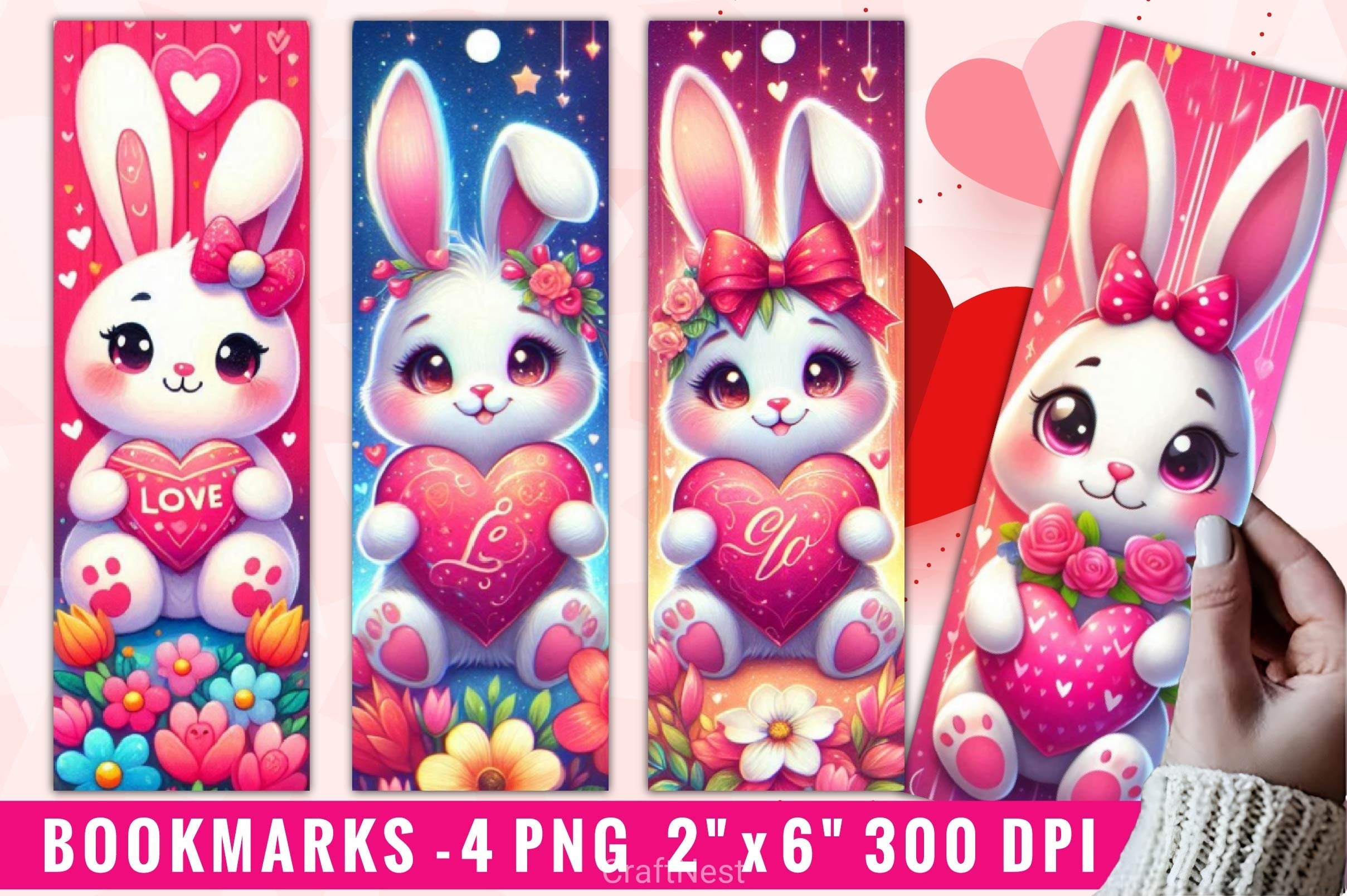 Valentine Bunny Bookmarks Bookmark Junk Journal