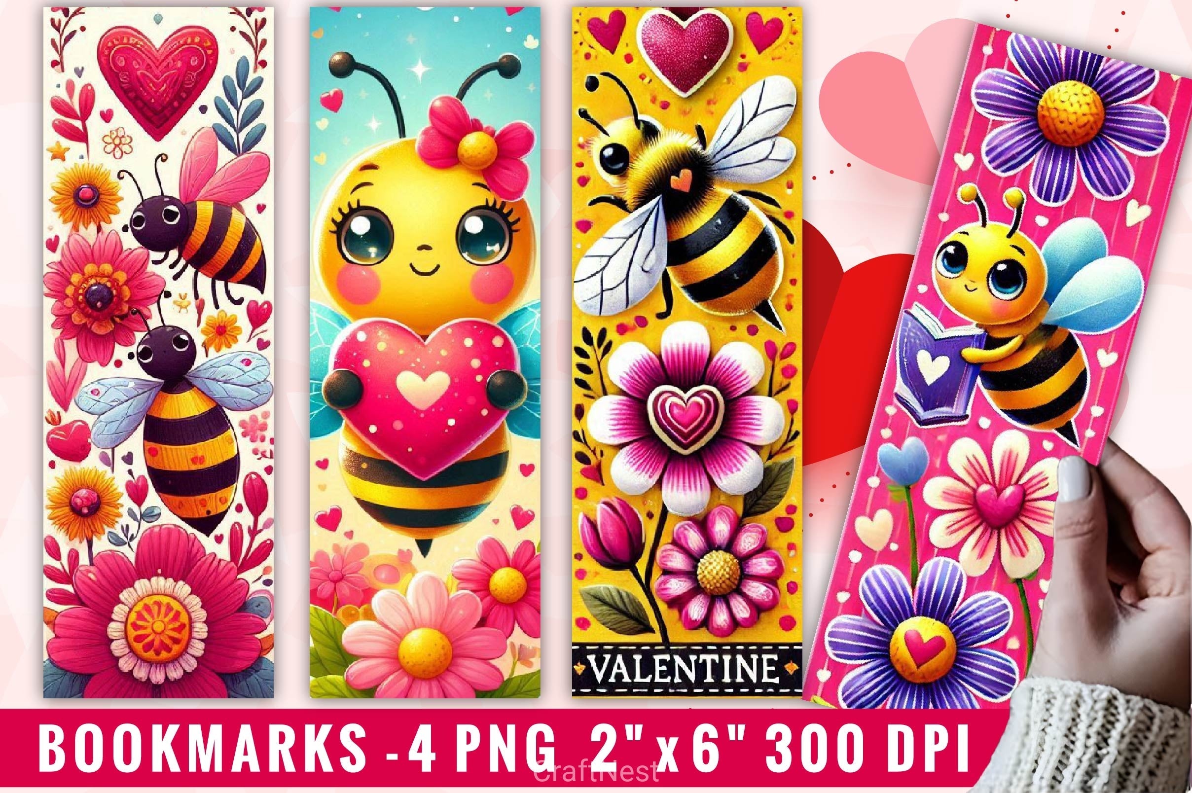 Valentine Bee Bookmarks Bookmark Junk Journal