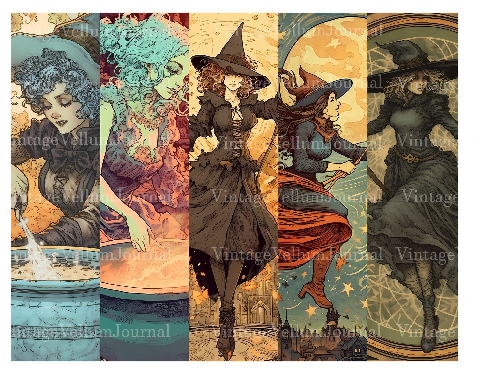 Cartoon Art Witches Junk Journal Pages - CraftNest