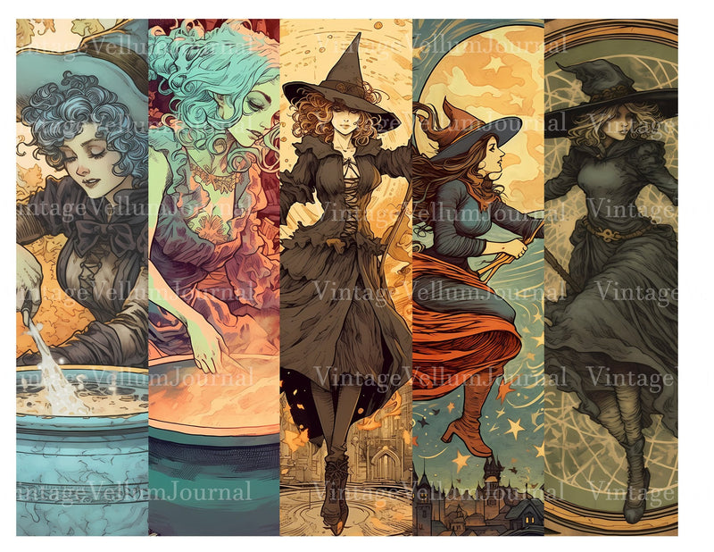 Cartoon Art Witches Junk Journal Pages - CraftNest