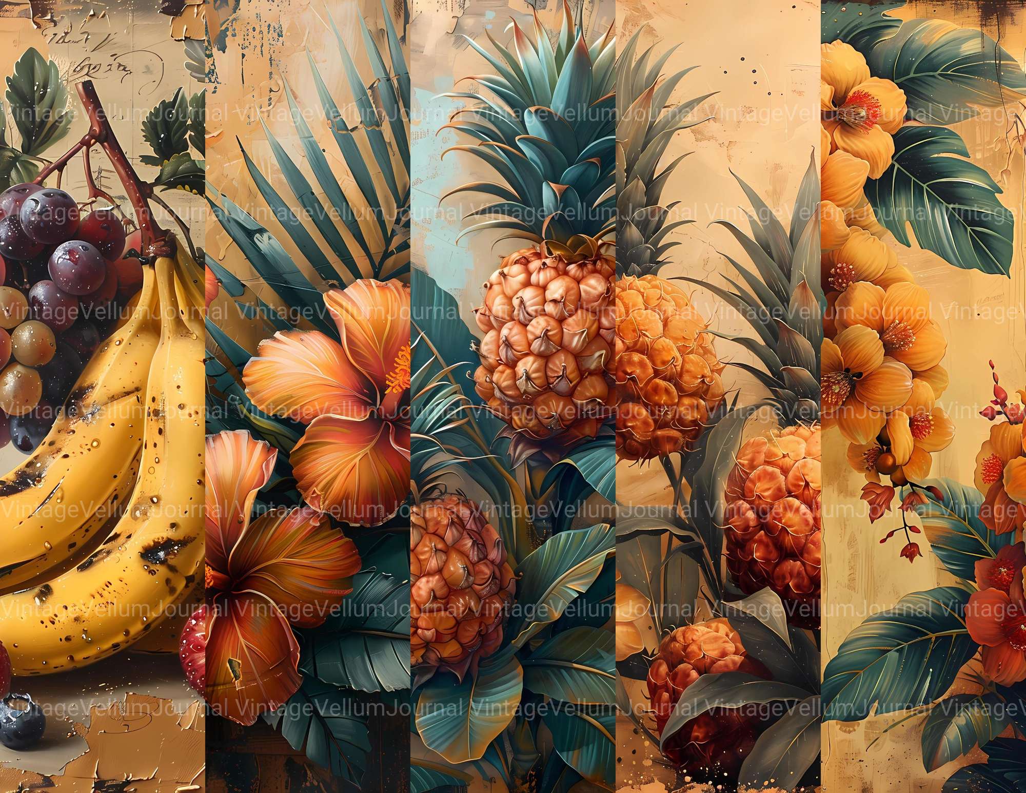 Golden Tropicals Junk Journal Pages - CraftNest - Digital Crafting and Art