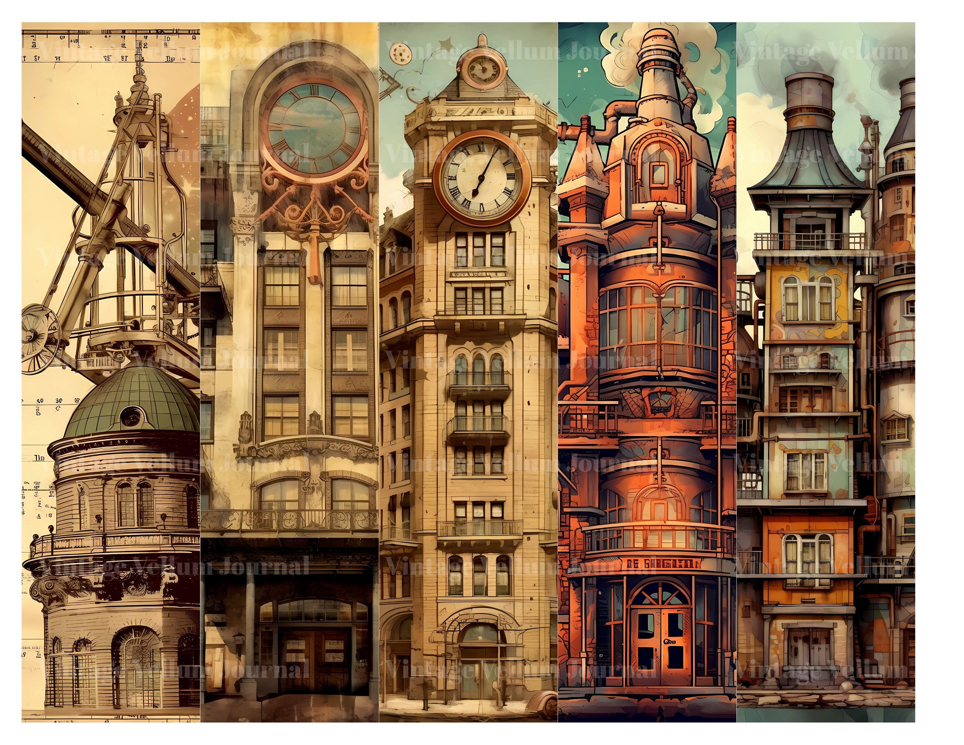 Steampunk Buildings Junk Journal Pages - CraftNest