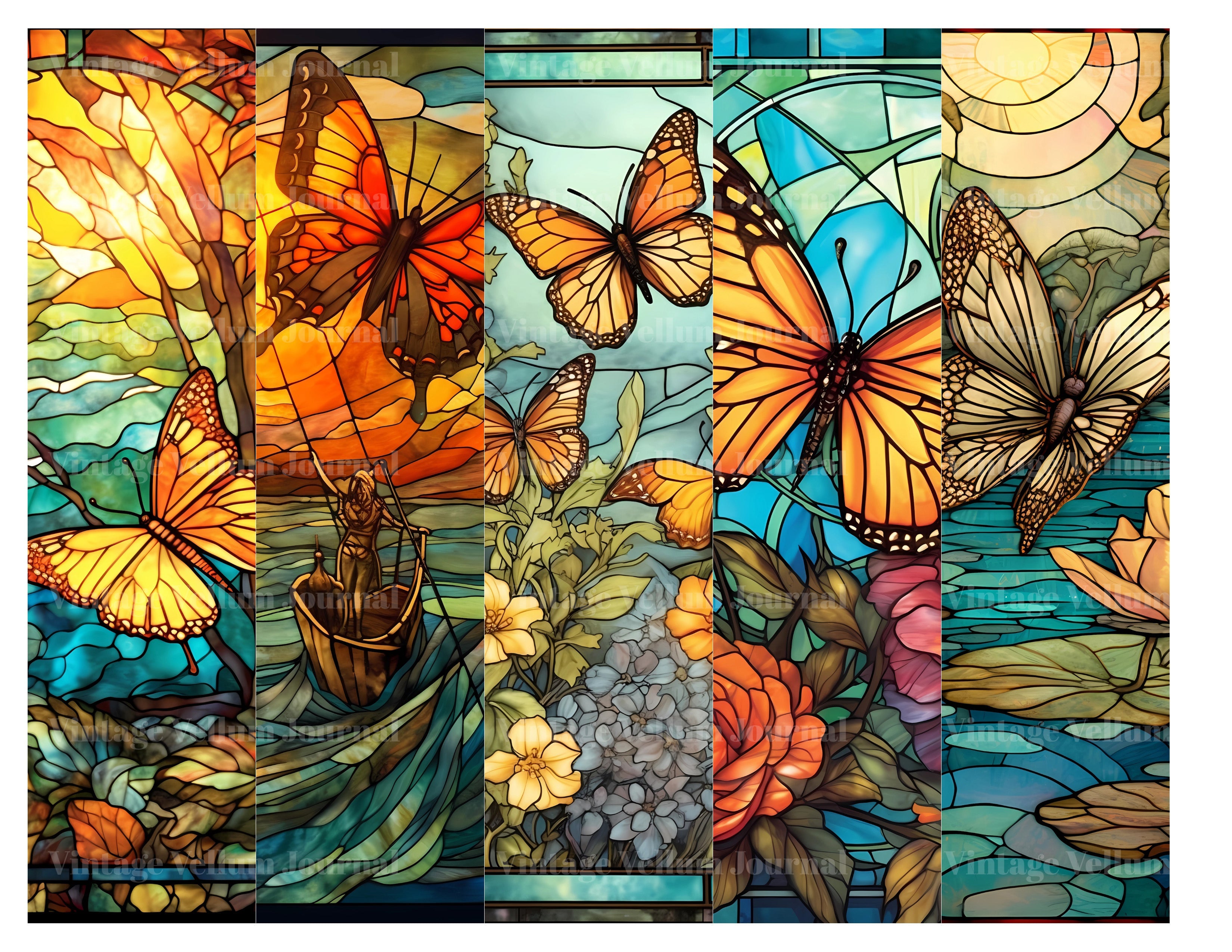 Stained Glass Butterflies Junk Journal Pages - CraftNest