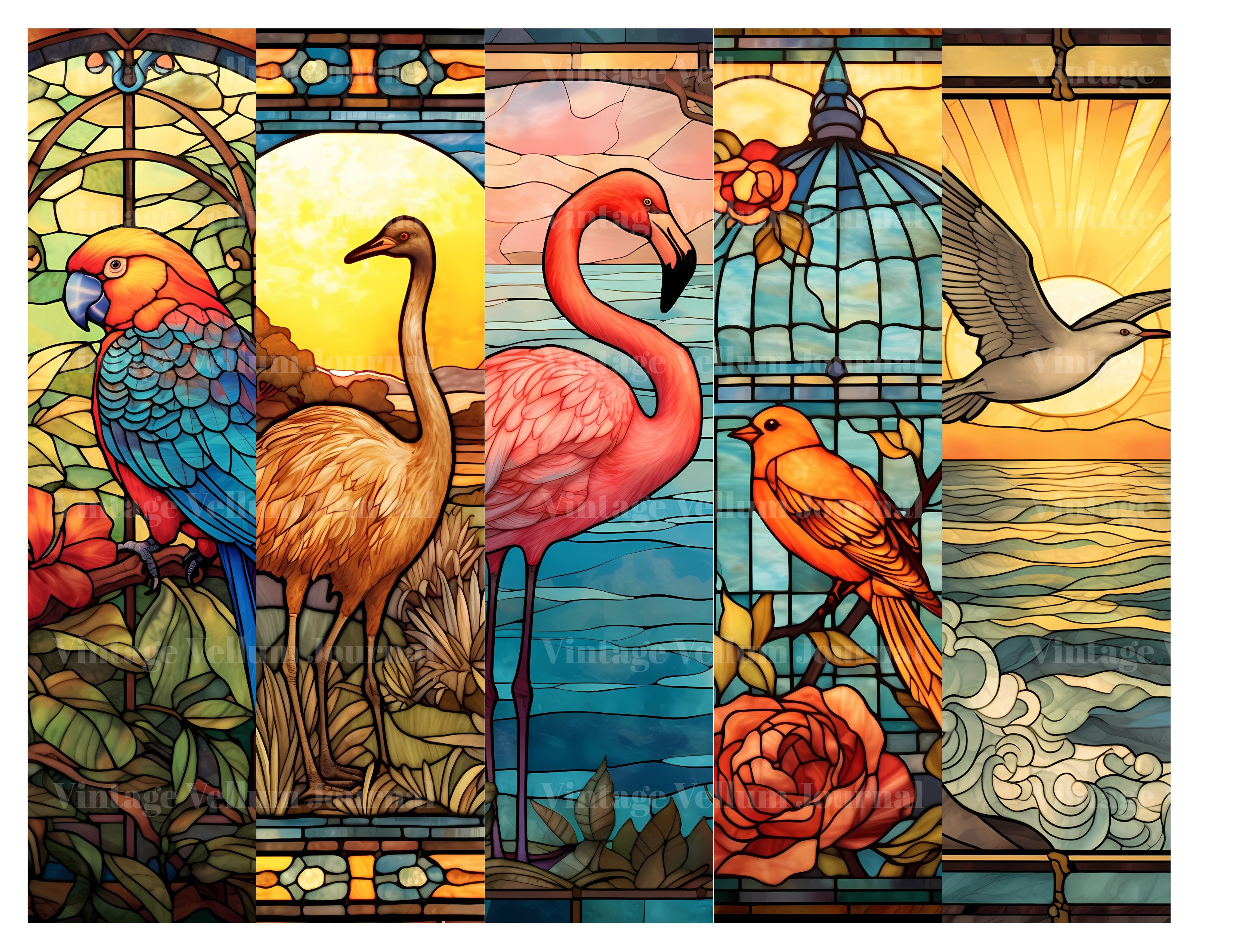 Stained Glass Birds Junk Journal Pages - CraftNest