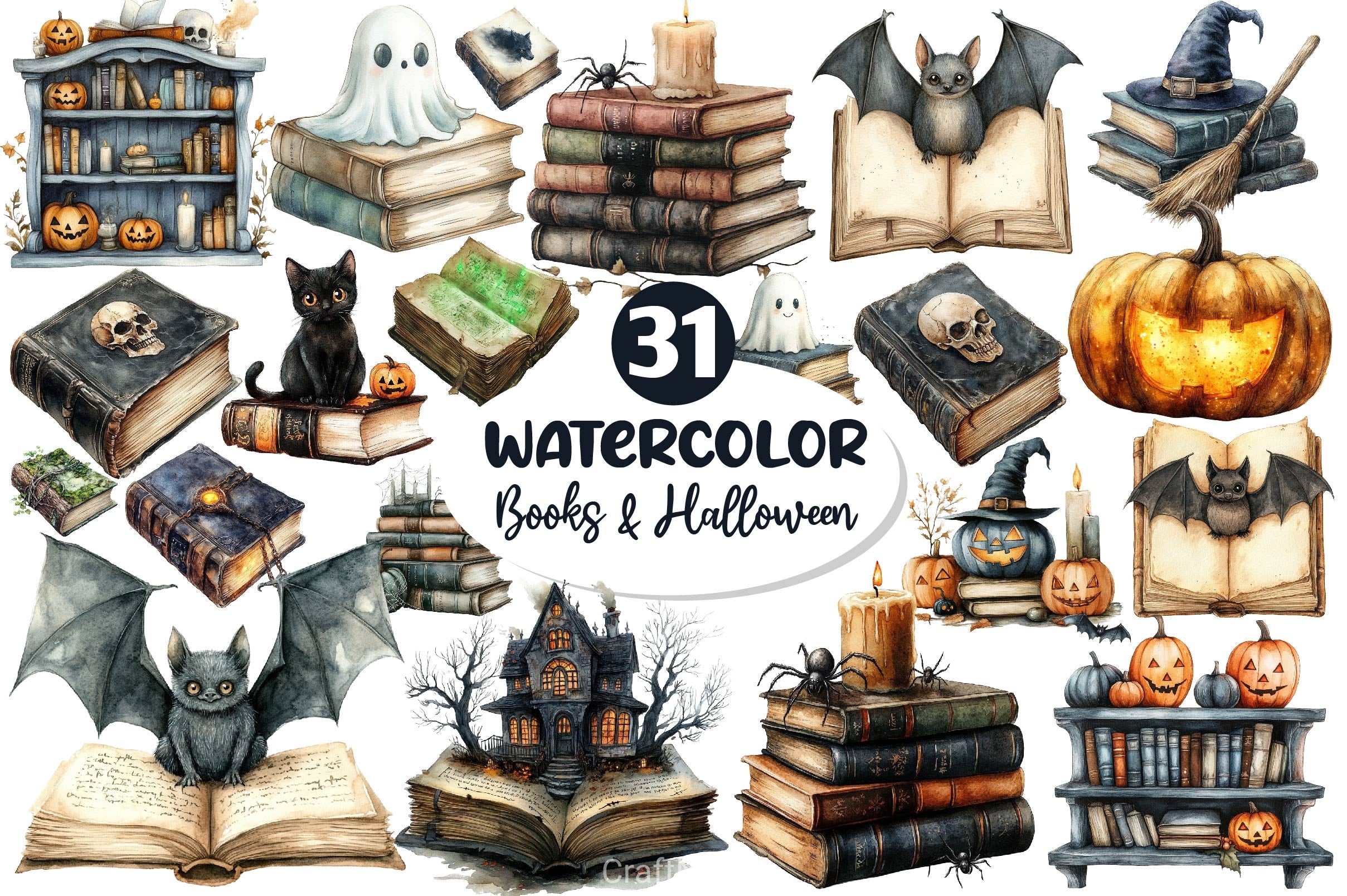 Books Halloween Clipart Bundle 6