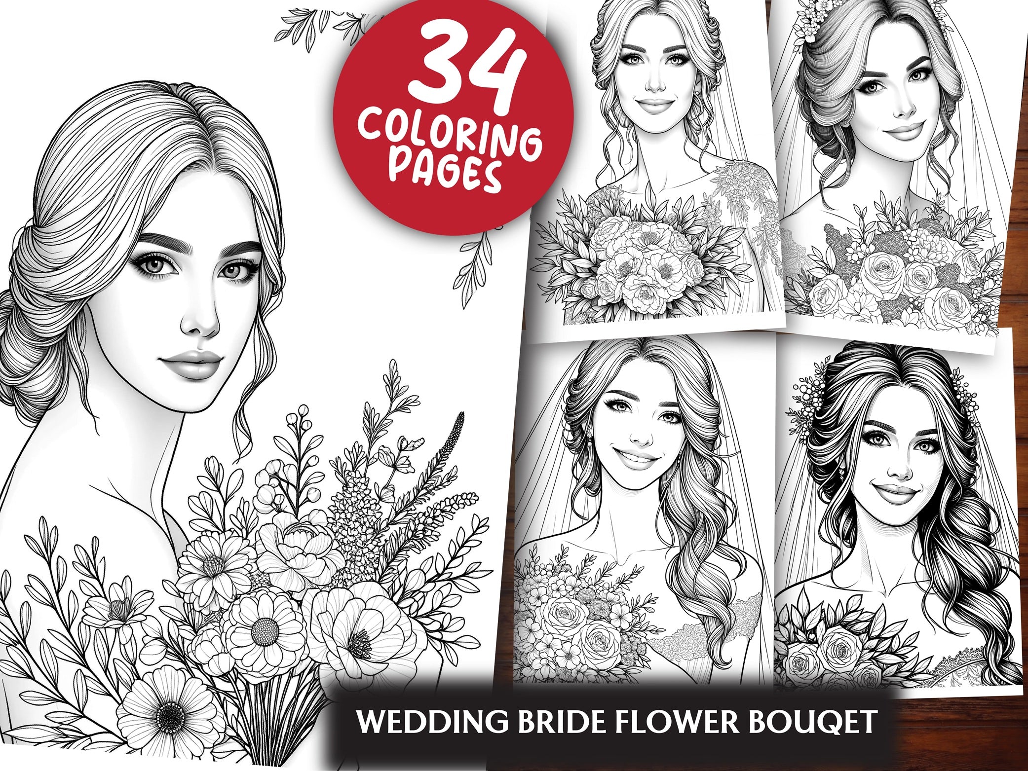 Wedding Bride Flower Bouquet Coloring Book
