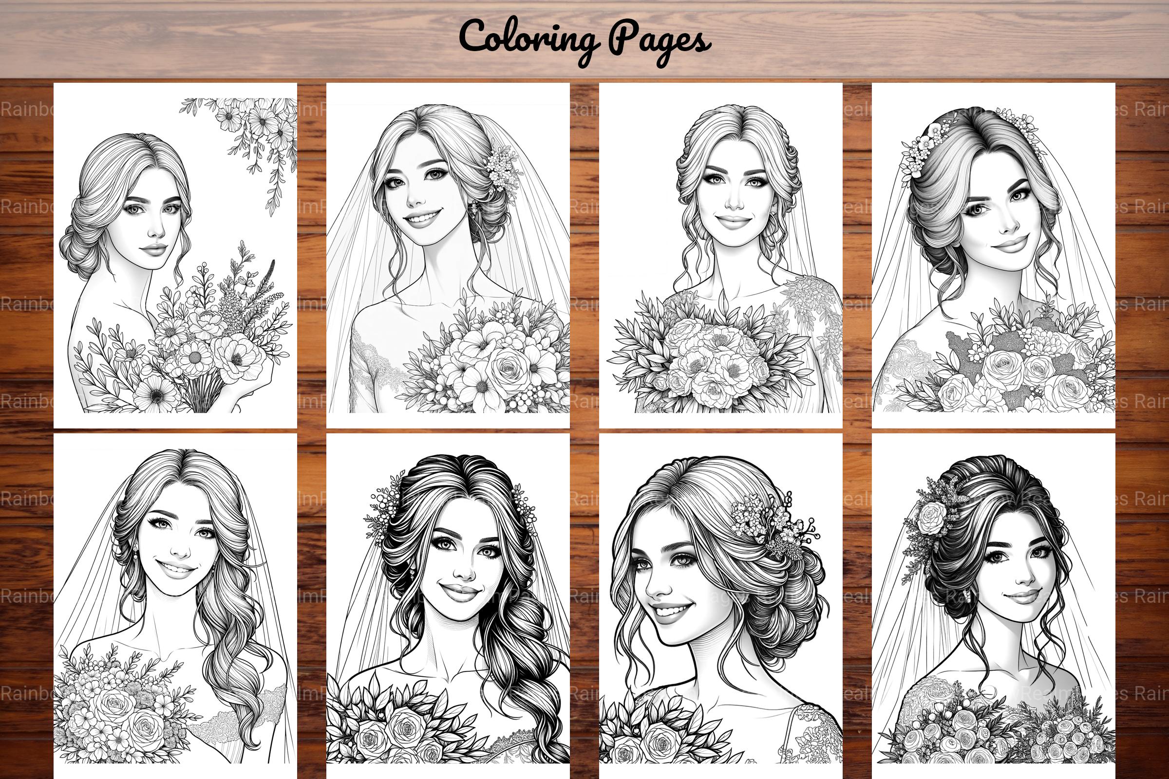 Wedding Bride Flower Bouquet Coloring Book