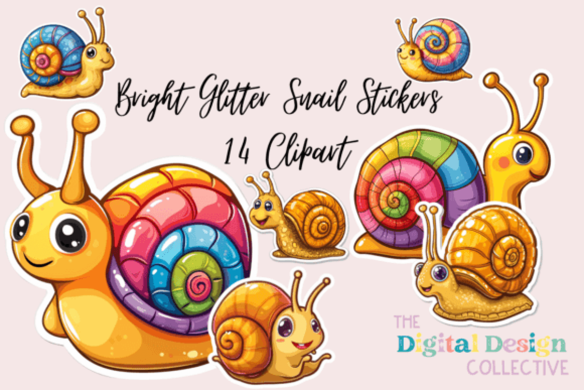 Bright Glitter Snail Stickers Bundle - CraftNest - Digital Crafting and Art