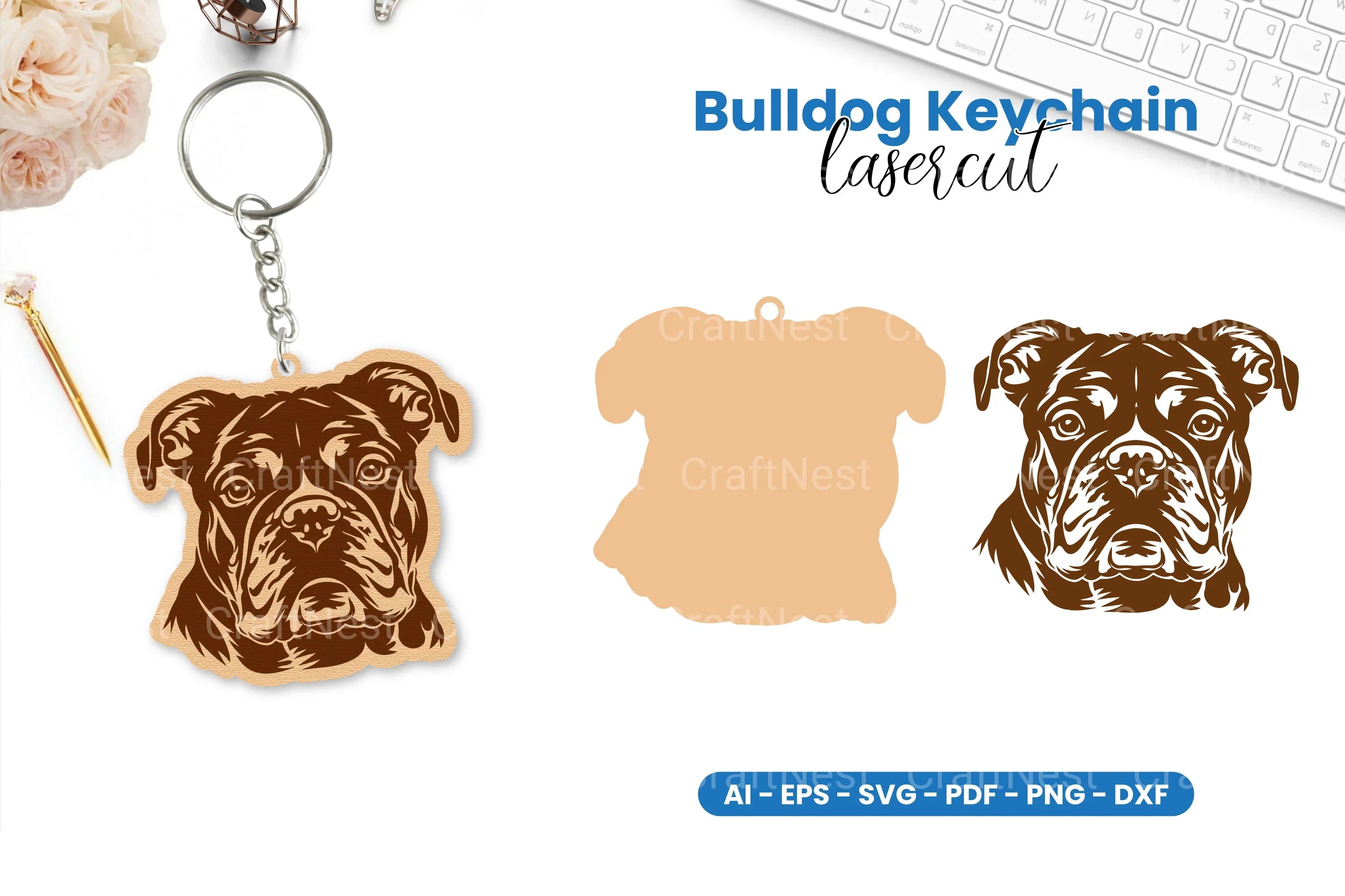 Bulldog Keychain Lasercut Clipart Bundle - CraftNest - Digital Crafting and Art