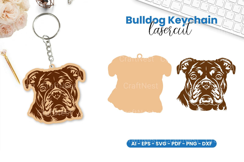 Bulldog Keychain Lasercut Clipart Bundle - CraftNest - Digital Crafting and Art