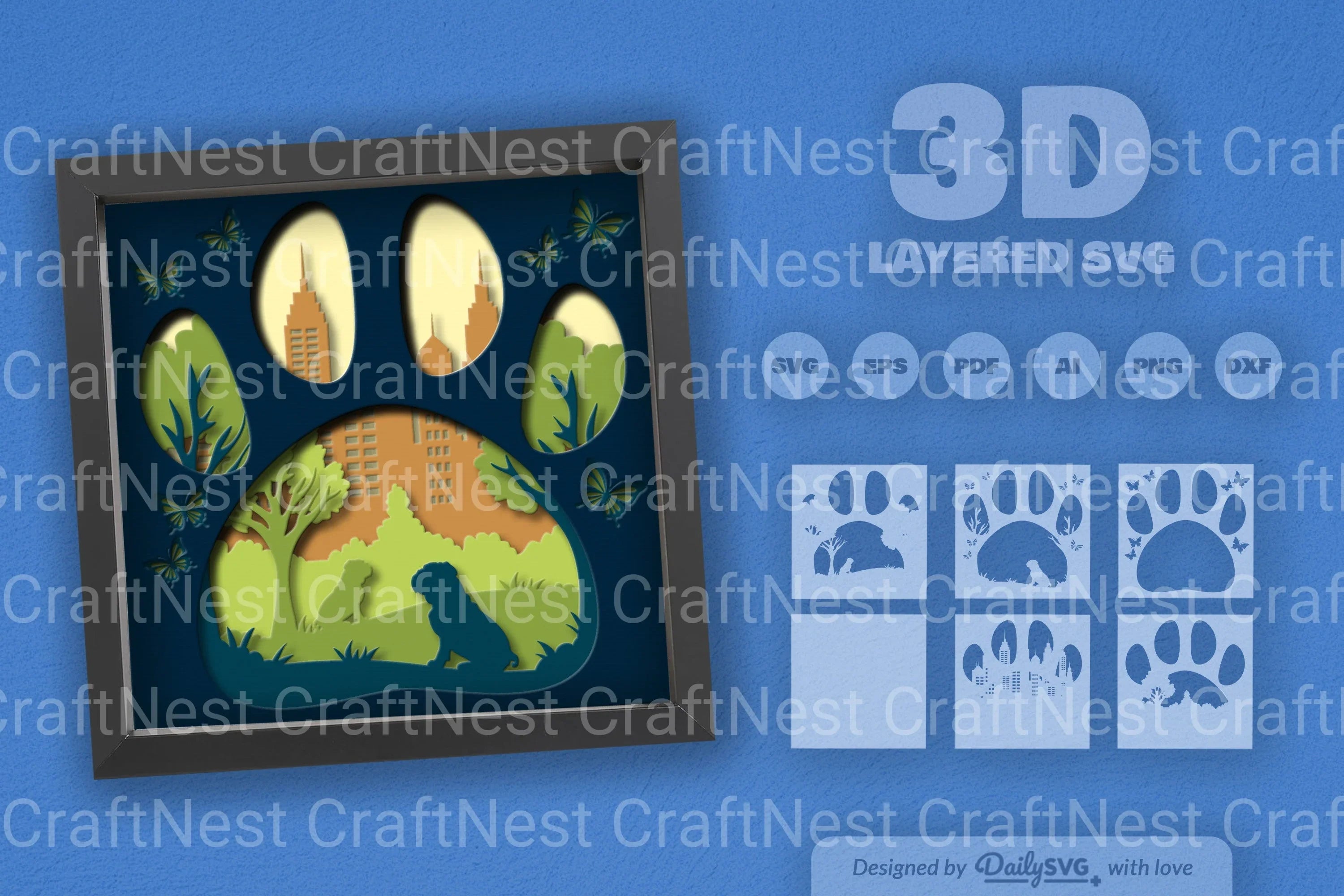 Bulldog Papercut SVG Bundle: Park Sitting Design