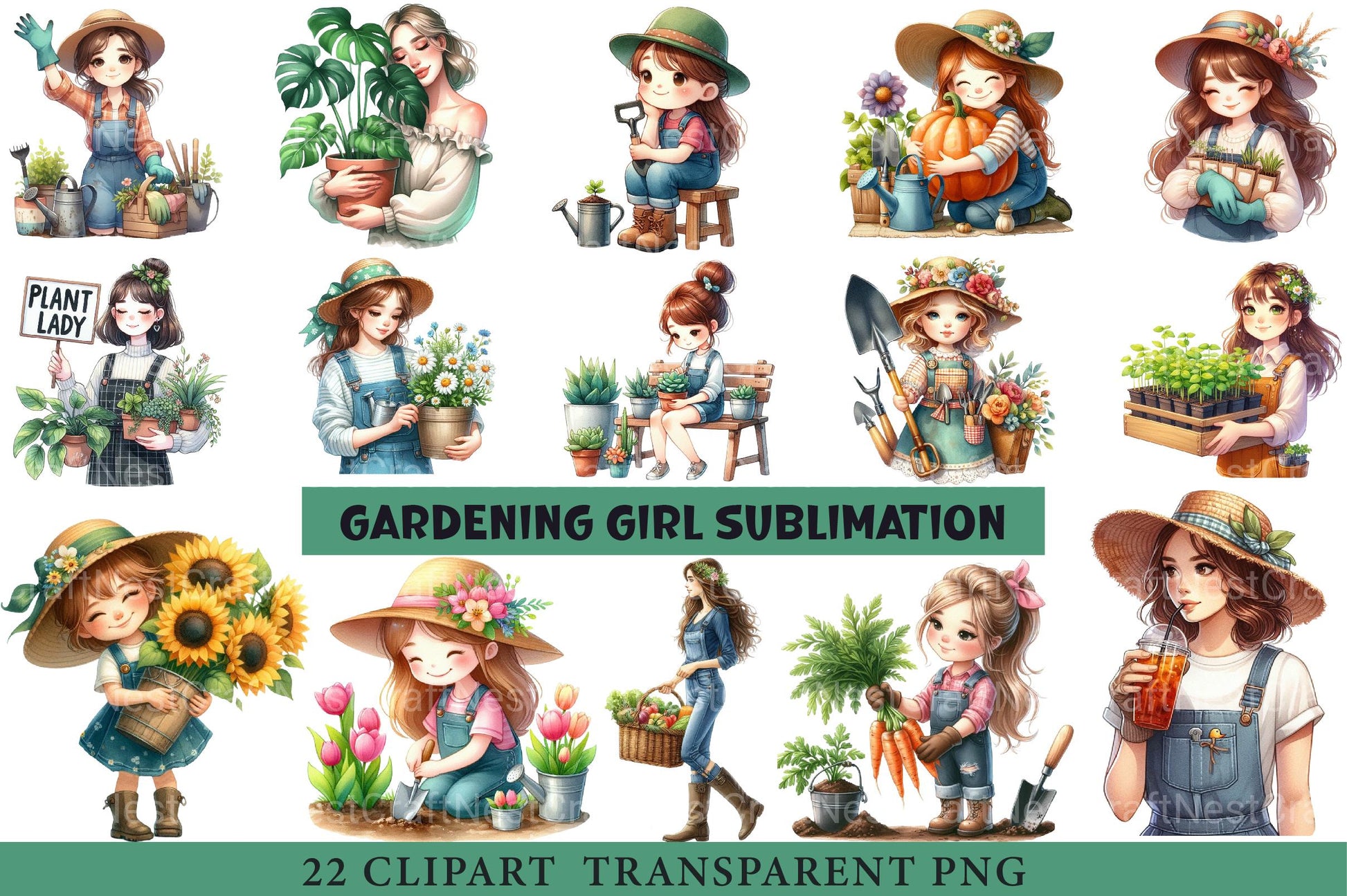 Gardening Girl Clipart - CraftNest - Digital Crafting and Art