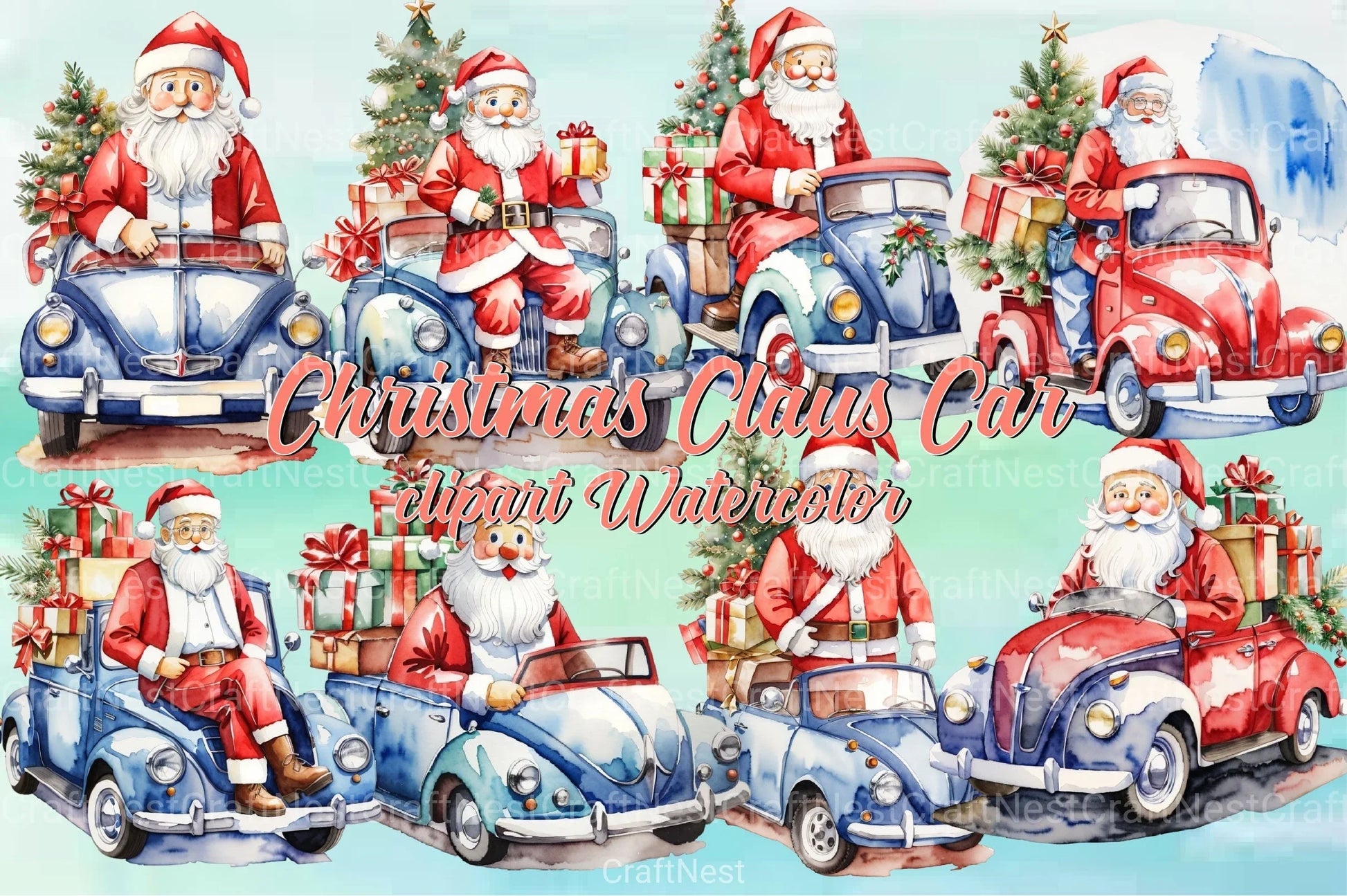 Christmas Claus Car Clipart Bundle - CraftNest - Digital Crafting and Art