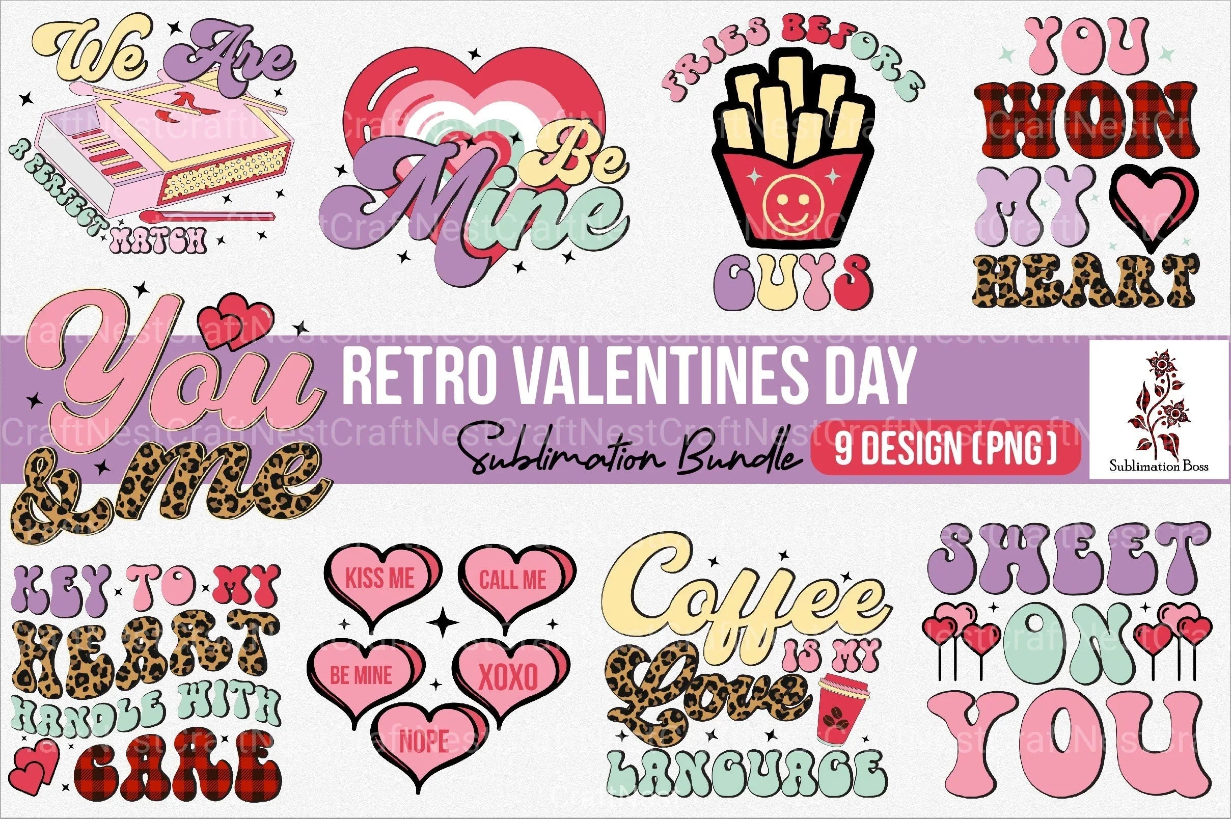 Retro Valentine's Day Clipart Bundle - CraftNest - Digital Crafting and Art
